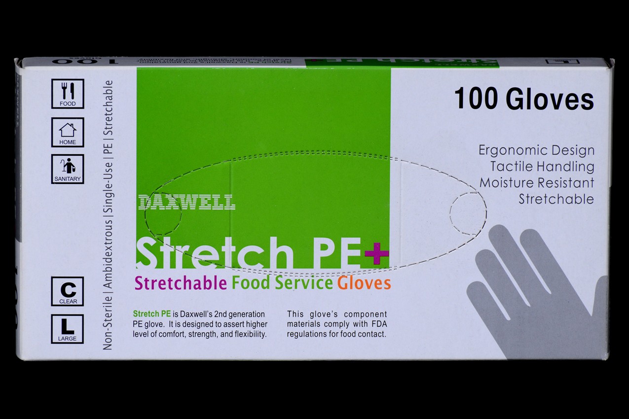 Stretch Poly Powder-Free Gloves, Large, Clear, 100/Box
