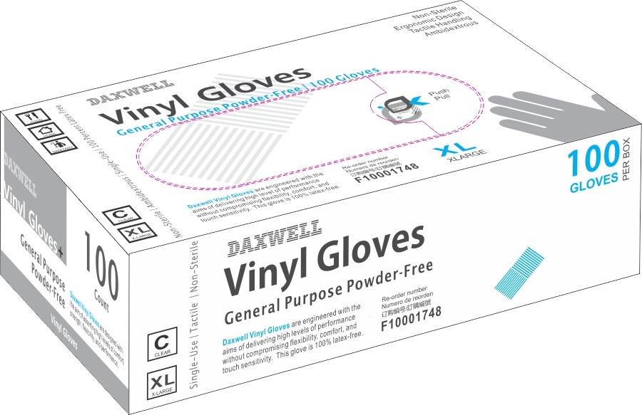 Powder-Free Vinyl Gloves, X-Large, Clear, 100/Box