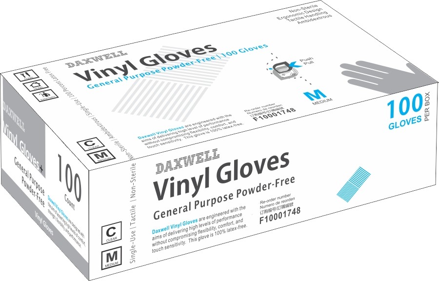 Powder-Free Vinyl Gloves, Medium, Clear, 100/Box