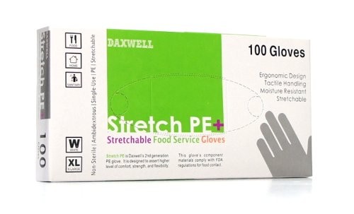 Stretch Poly Powder-Free Gloves, X-Large, Clear, 100/Box
